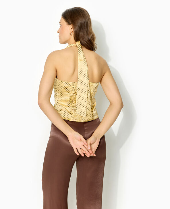Top dos-nu en satin motif pois jaune - Pimkie