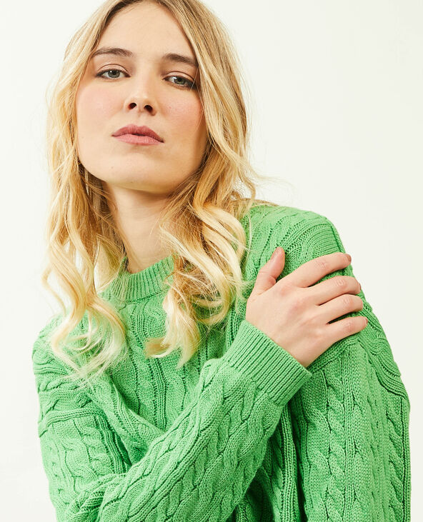 Pull court en maille torsadée vert - Pimkie