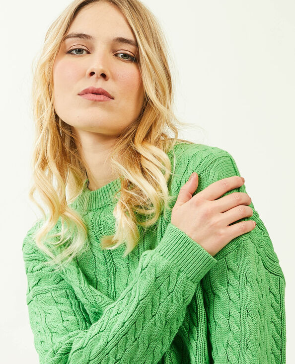 Pull court en maille torsadée vert - Pimkie