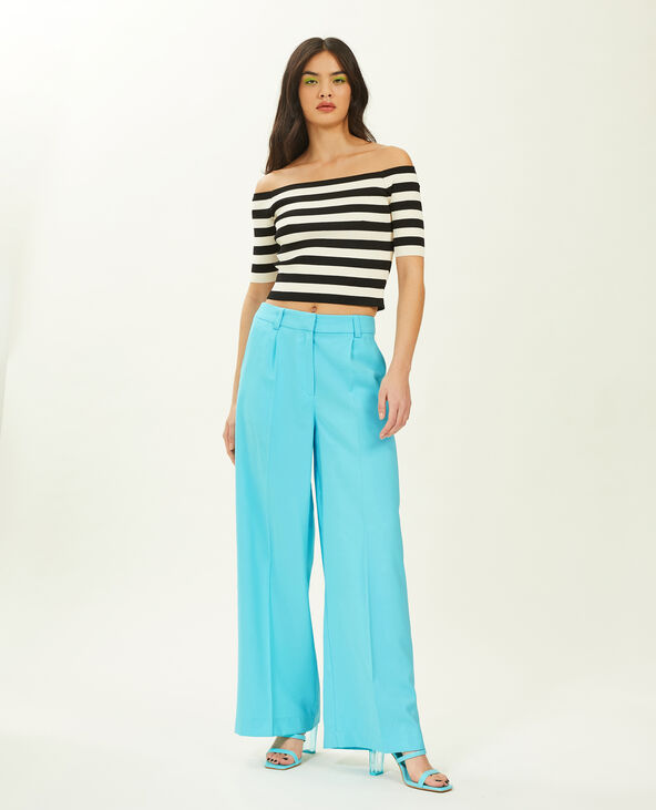 Pantalon large en toile fluide bleu turquoise - Pimkie