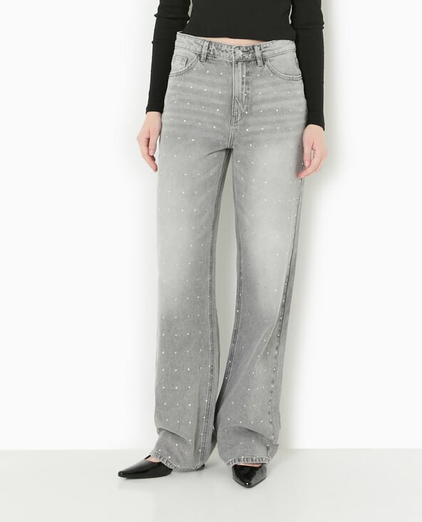 Jean straight avec strass gris clair - Pimkie