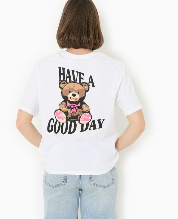 T-shirt ample avec print poitrine et dos blanc - Pimkie