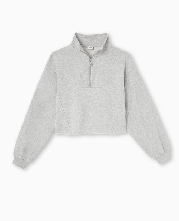 Sweat zippé cropped gris chiné - Pimkie