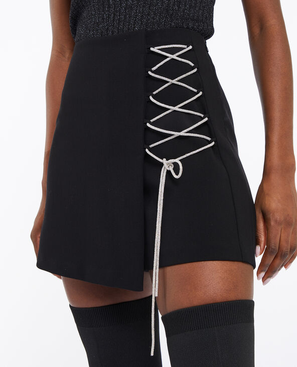 Jupe-short avec lacet strass noir - Pimkie