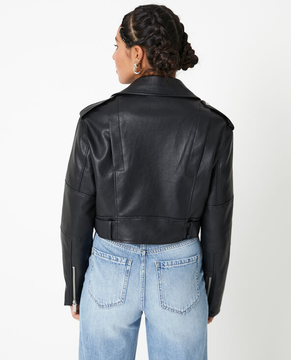 Blouson biker court avec ceinture noir - Pimkie