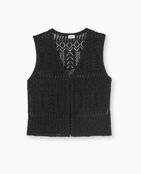 Gilet sans manches en maille fantaisie ajourée noir - Pimkie