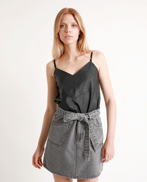Top effet faux cuir noir - Pimkie