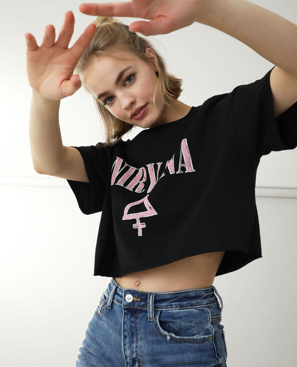 Cropped T-shirt noir - Pimkie