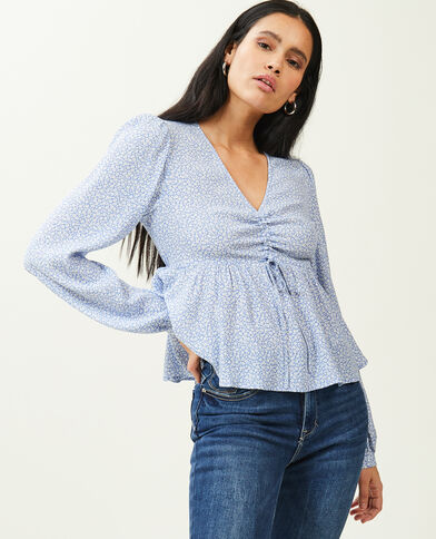 Blouse encolure V base volantée bleu - Pimkie
