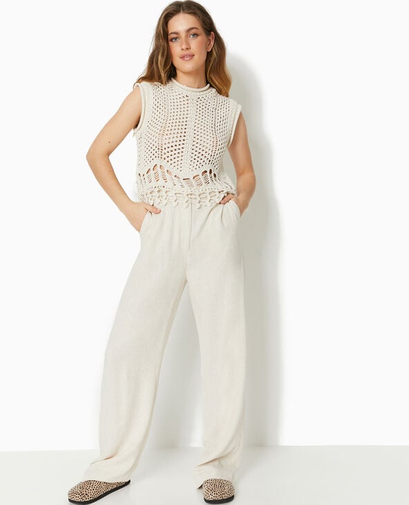 Pull sans manches en maille ajourée et fantaisie écru - Pimkie