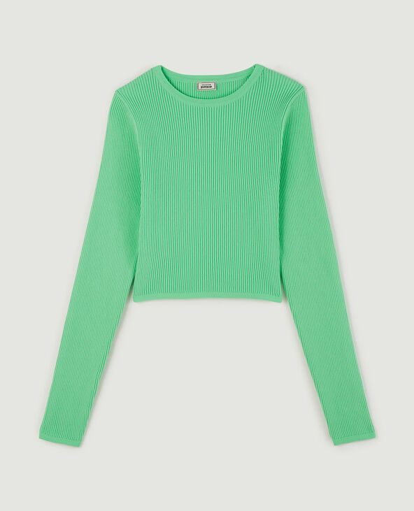 Pull court maille côtelée vert - Pimkie