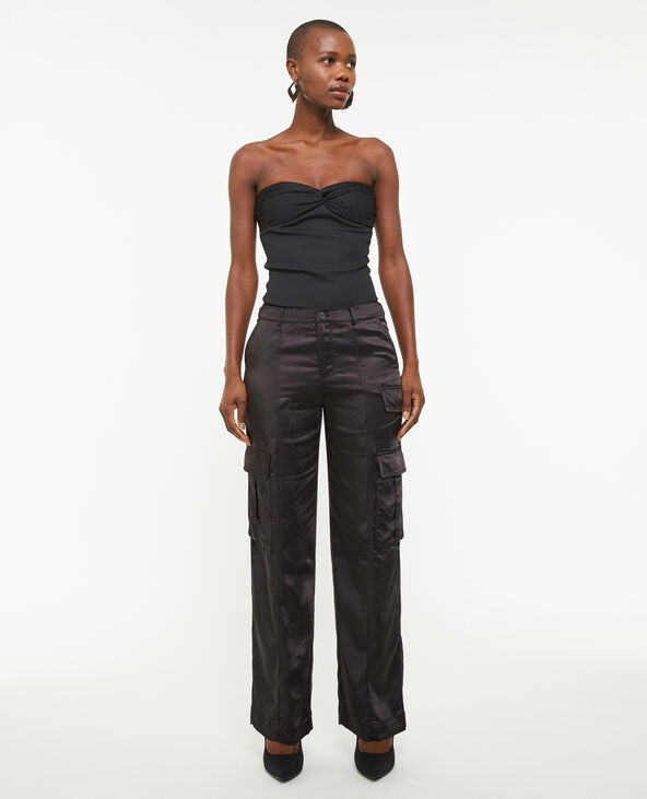 Pantalon cargo en satin noir - Pimkie