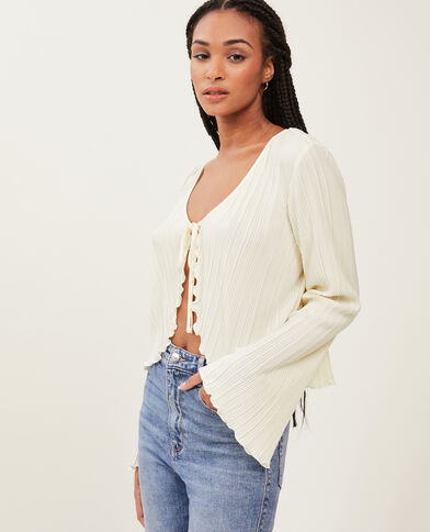 Top à nouer en maille plissée beige - Pimkie