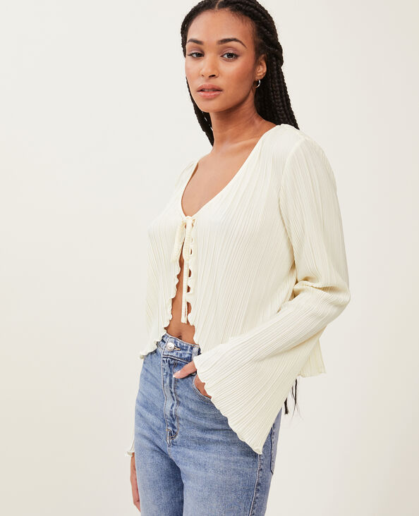 Top à nouer en maille plissée beige - Pimkie