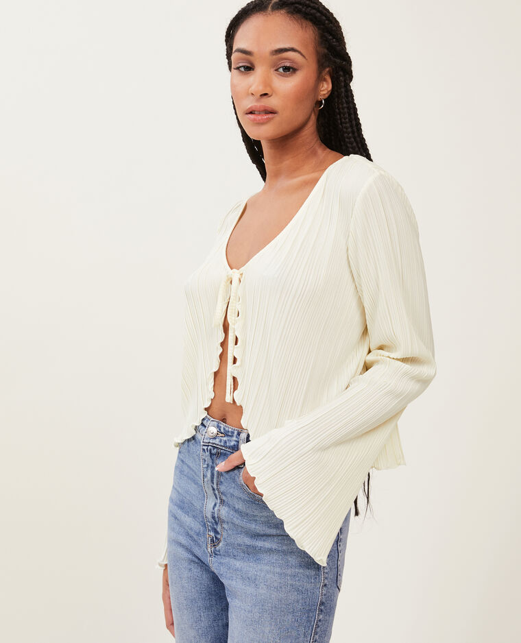 Top à nouer en maille plissée beige - Pimkie