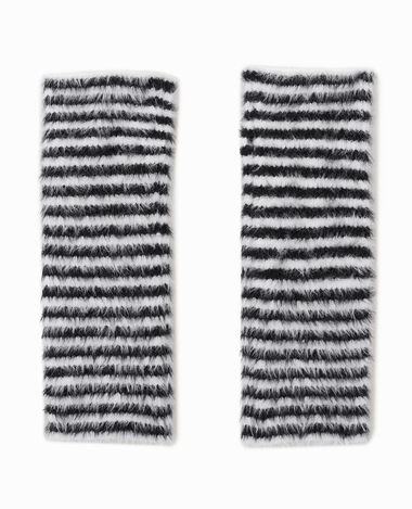Manchons façpn mitaines en maille fluffy rayée noir - Pimkie