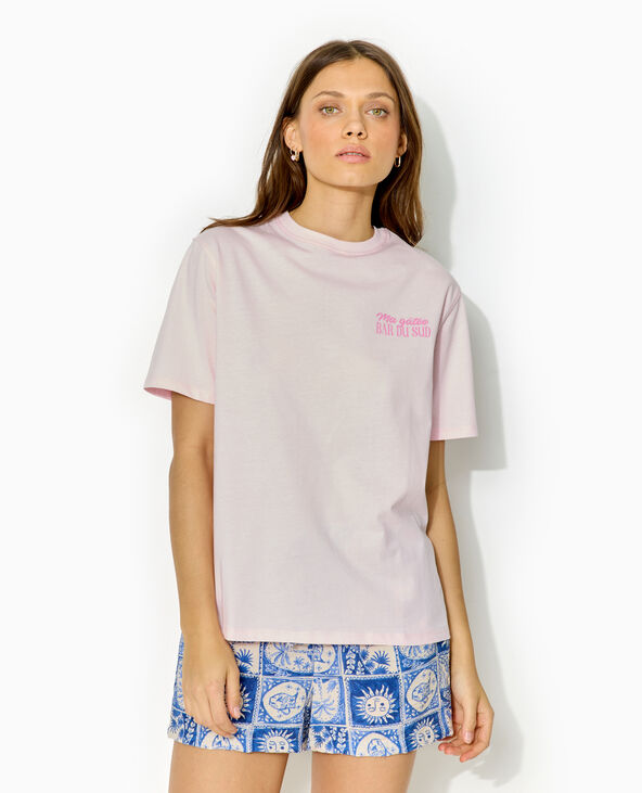 T-shirt oversize avec print poitrine et dos rose - Pimkie
