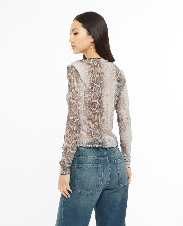 Top manches longues en tulle motif python marron - Pimkie