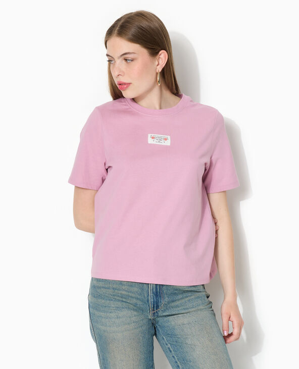 T-shirt avec étiquette cousue devant rose - Pimkie