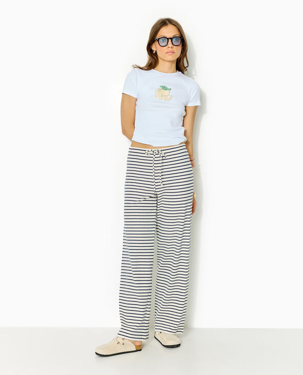 Pantalon large en maille côtelée rayée blanc - Pimkie