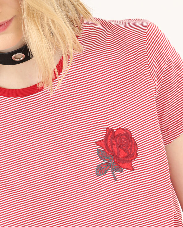 T-shirt rayé patch brodé rouge - Pimkie