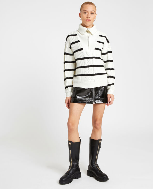 Pull grand col zippé blanc - Pimkie