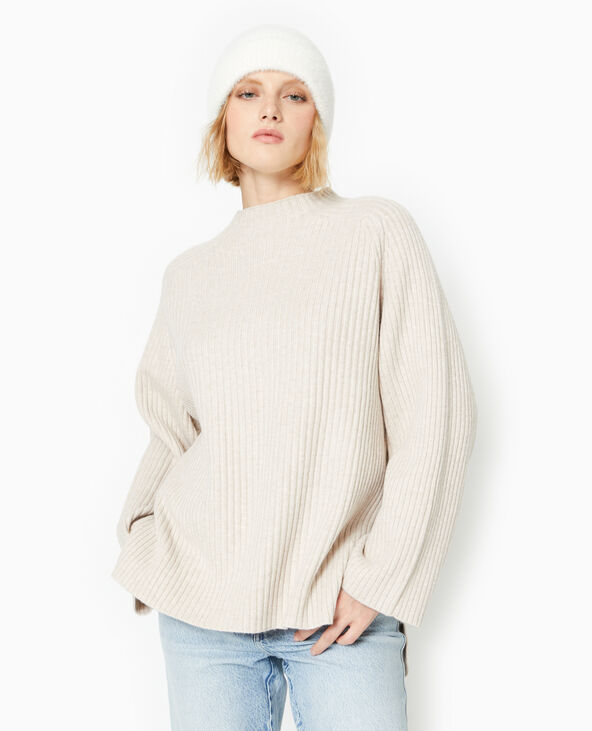Pull oversize en maille côtelée beige - Pimkie