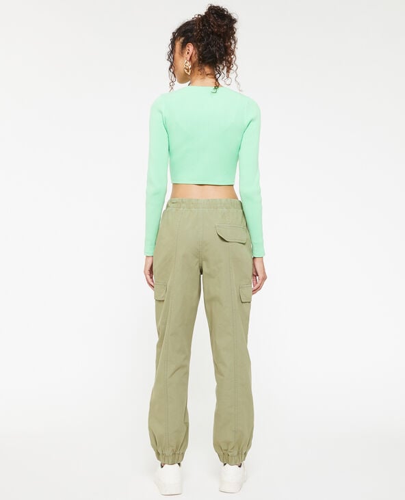 Pantalon cargo taille et bas élastiqués vert de gris - Pimkie
