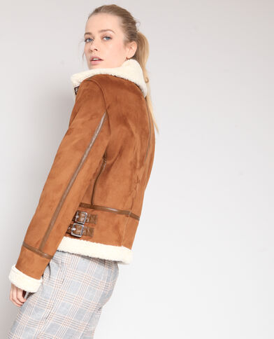 Blouson biker en fausse fourrure camel - Pimkie