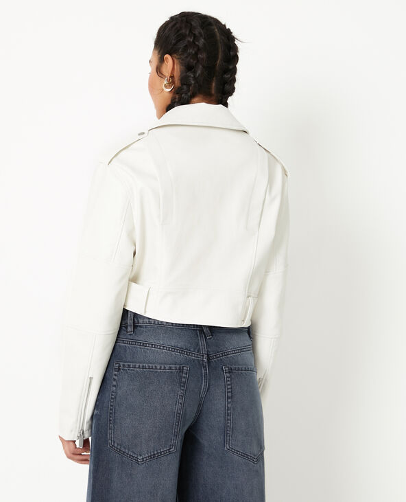 Blouson biker court avec ceinture écru - Pimkie