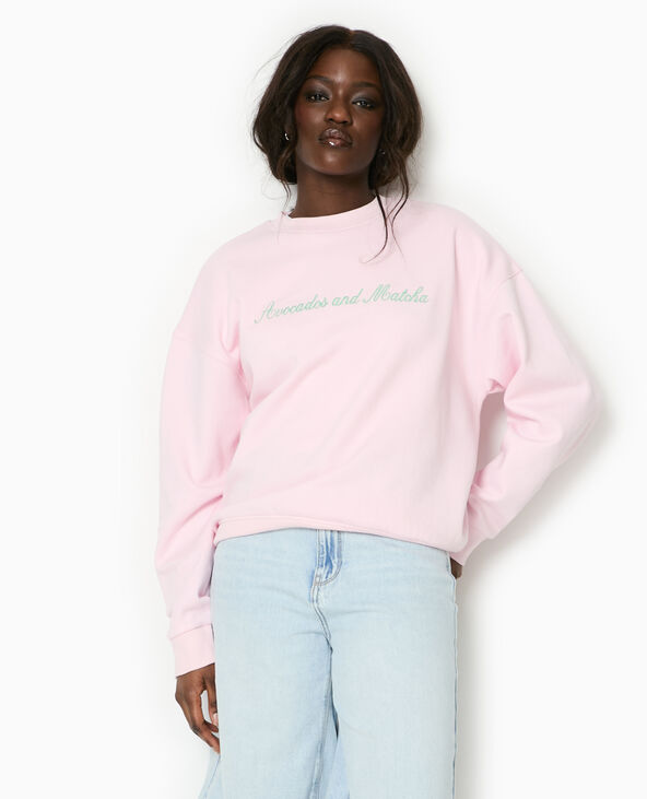 Sweat oversize avec broderies devant et dos rose clair - Pimkie