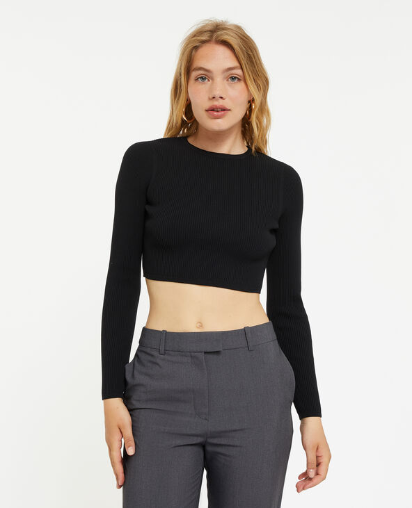 Pull court maille côtelée noir - Pimkie