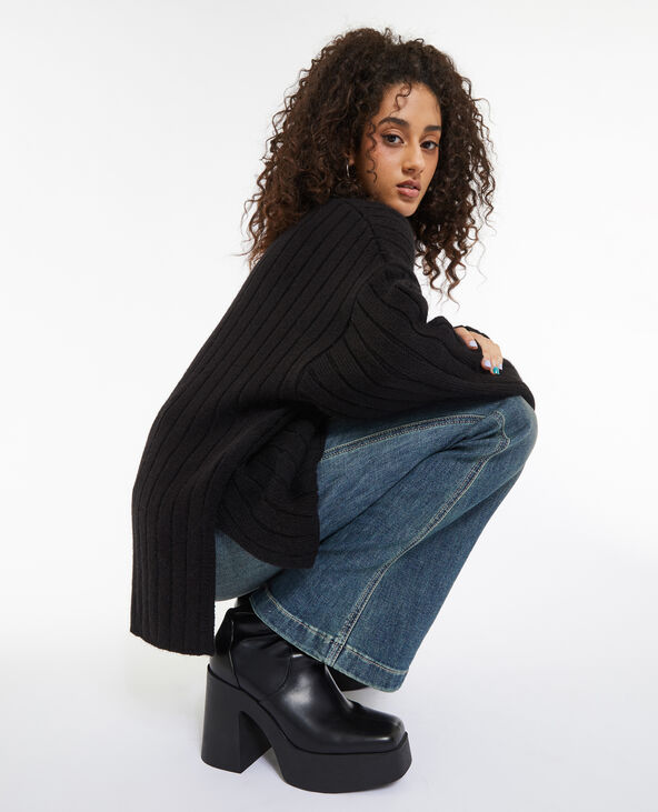 Pull oversize en maille côtes plates noir - Pimkie