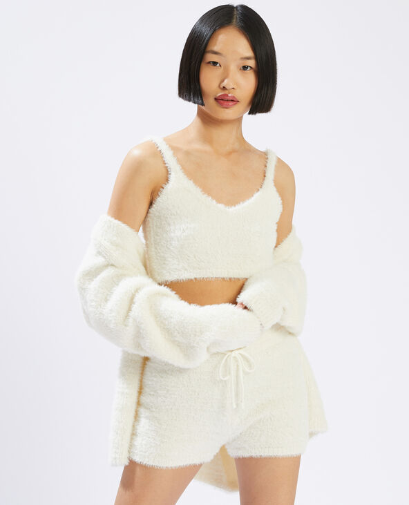 Gilet long en maille poilue blanc - Pimkie