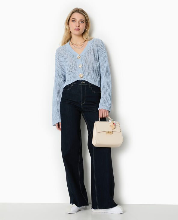 Gilet court en maille ajourée avec boutons bijoux bleu - Pimkie