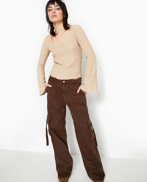 Top manches longues en maille gaufrée marron - Pimkie