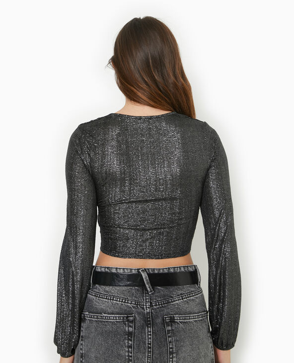 Top court en tissu texturé avec lurex doré argenté - Pimkie