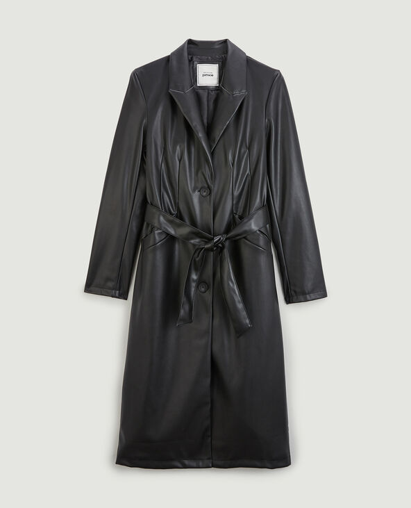 Manteau long simili cuir noir - Pimkie