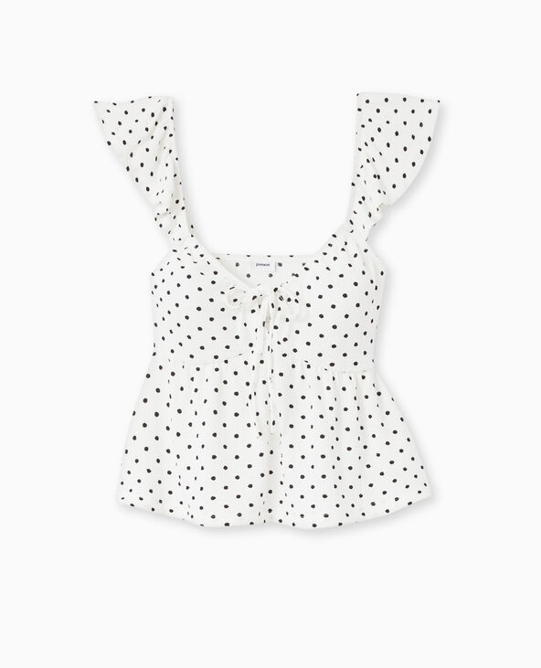 Top avec volants et nouettes motif cerises blanc - Pimkie