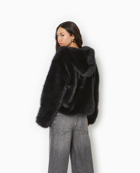 Blouson en fausse fourrure avec capuche noir - Pimkie