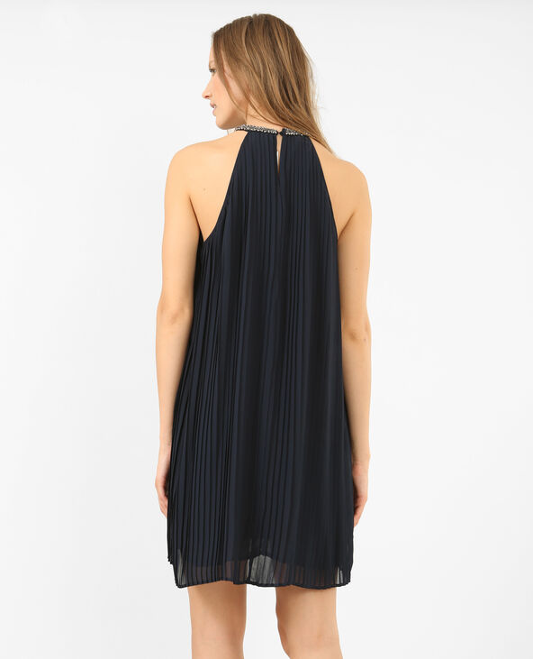 Robe plissée à bijoux bleu marine - Pimkie