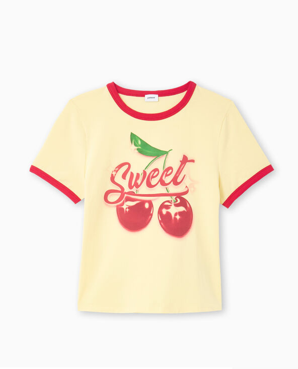 T-shirt ajusté avec bords contrastés Jaune pâle - Pimkie