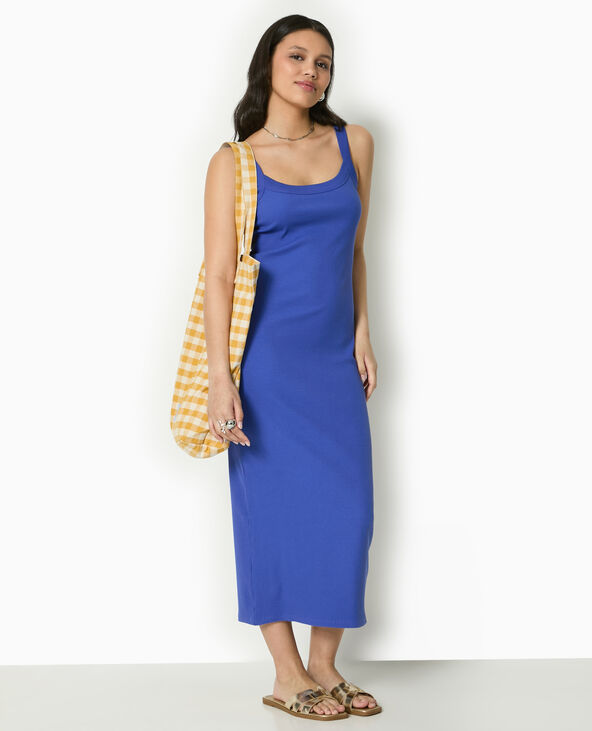 Robe longue et moulante en maille côtelée bleu marine - Pimkie
