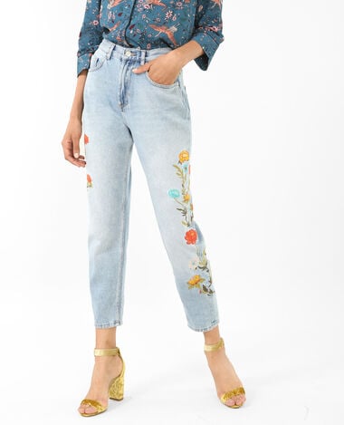 Jean mum à broderies bleu - Pimkie
