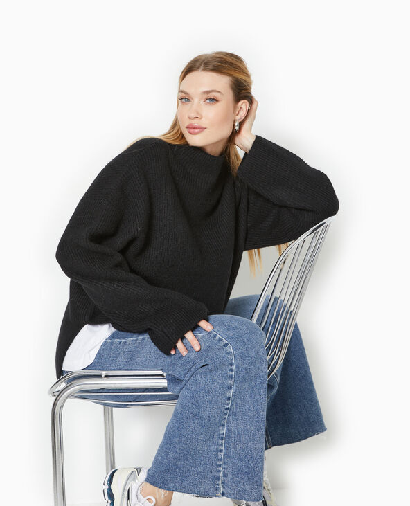 Pull col montant avec jeu de mailles noir - Pimkie