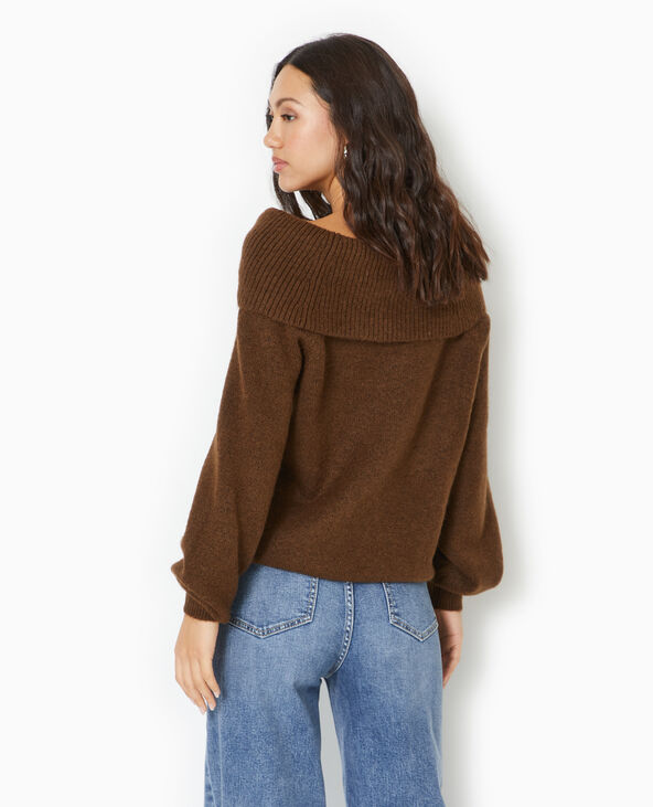 Pull oversize avec encolure Bardot et lien coulissé marron - Pimkie