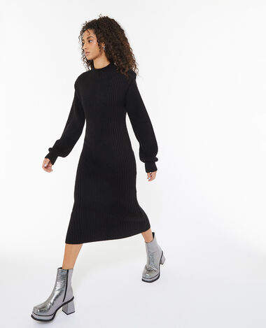 Robe pull longue avec effet épaulette noir - Pimkie