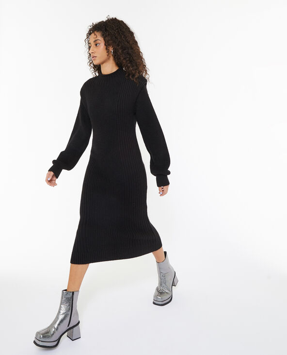 Robe pull longue avec effet épaulette noir - Pimkie