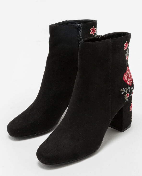 Bottines à broderies noir - Pimkie