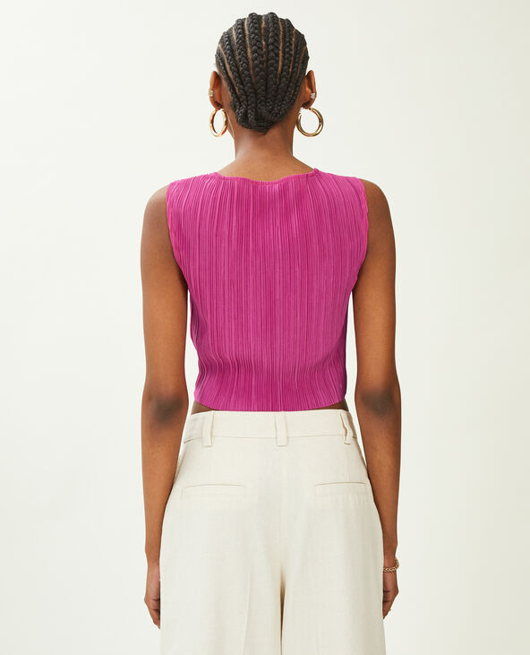Top court en tissu plissé rose fuchsia - Pimkie